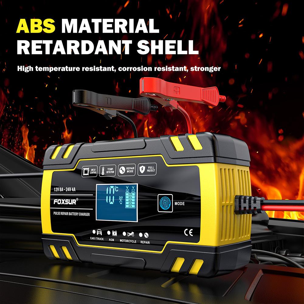 Smart Car Battery Charger for 12V 4A / 24V 8A Truck Motocycle RVs Boat AGM Gel Lead Acid Batteries with Pulse Repair LCD