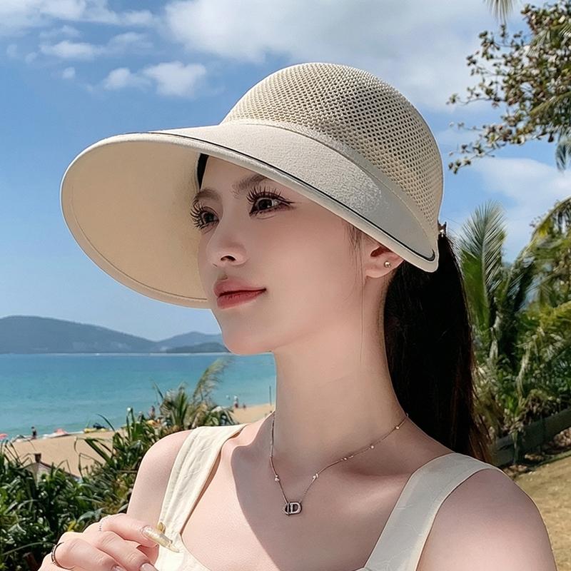 Summer hollow breathable hat, women's large brim can hang masks, equestrian hat, outdoor travel sun hat