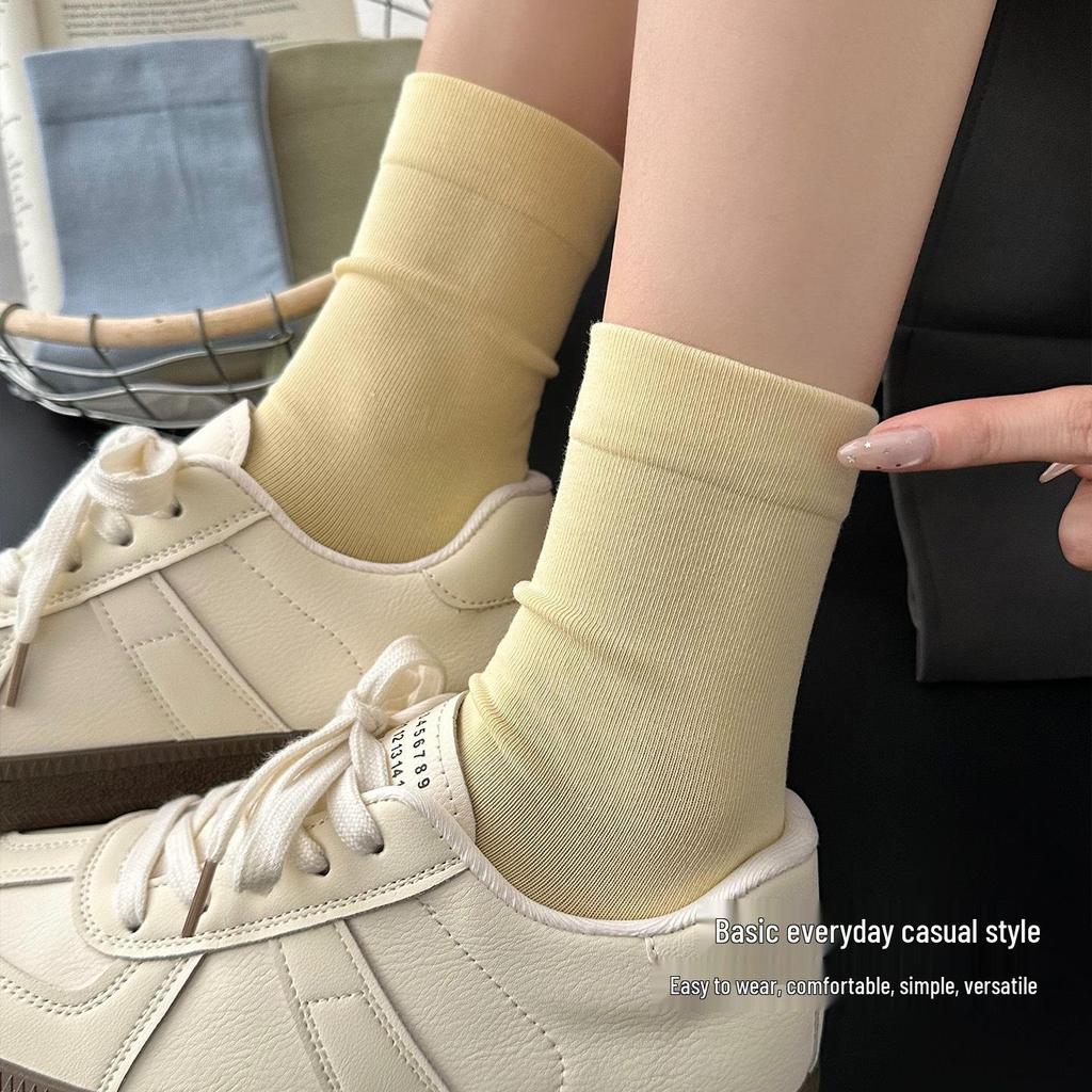 Women's 10A Antibacterial No-seam Mid-Calf Socks - Pure Cotton Lycra, Sweat-Wicking, Breathable, Anti-Pilling, Elastic Sports Socks