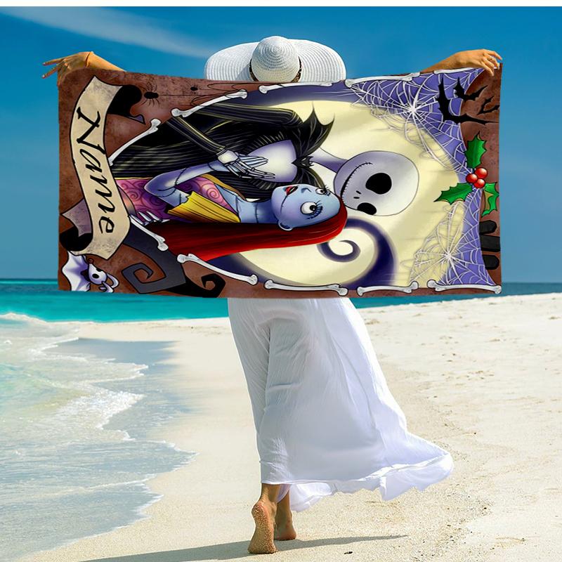 Custom Name Ultra-Soft Beach Towel with The Nightmare Before Christmas Theme,Ideal for Pool - Camping, Diving - Perfect Travel Essential, Vibrant Beac