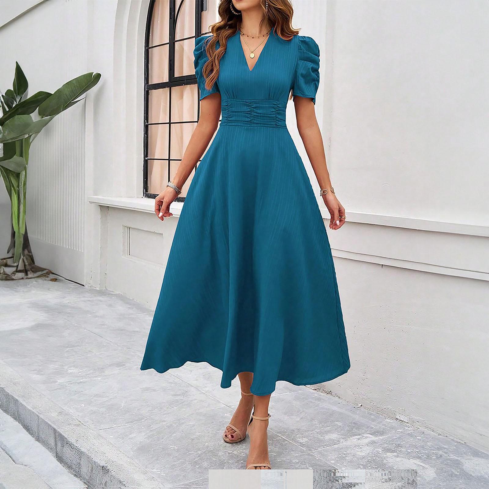 

Женское модное темпераментное платье с высокой талией и короткими рукавами S