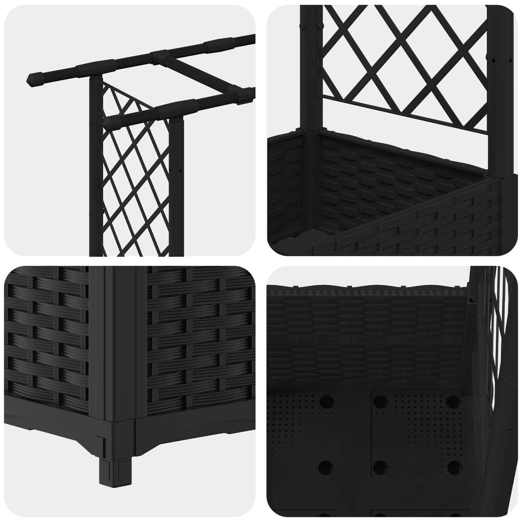 Elevated Planter with Trellis and Hanging Roof Black 124.5 x 40 x 138 cm PP