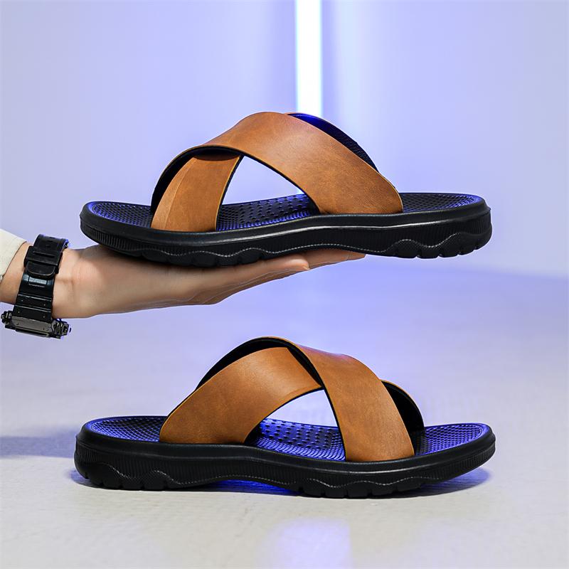 Fashion Slippers for Men Slippers Flat Leather Beach Shoes Ltalian Style Mens Slipper Quality Bathroom Men's Slide Sandals Large Size 47