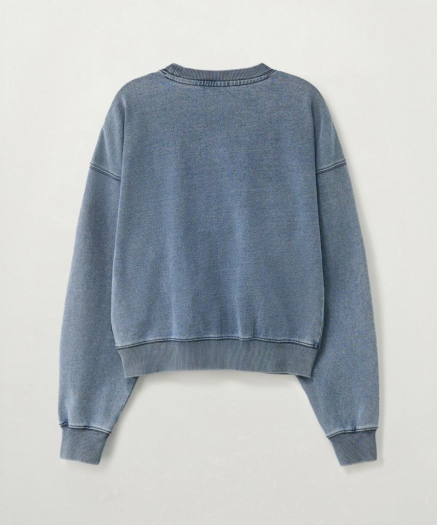 Seteo (W) Denim-Like Washed Crop Sweatshirt Blue