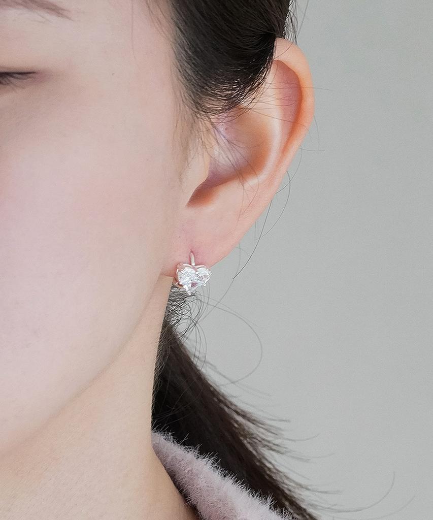 Alleun Silver 925 King Heart Cubic One-Touch Silver Ring Earrings