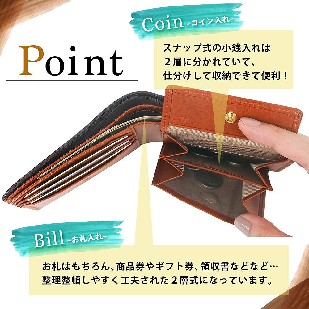 Men's Koshibu Bifold Wallet with Coin Purse, Italian Leather, Made In Japan, Persimmon Tannin-Dyed Canvas Leather, Perfect for Japanese Clothing,