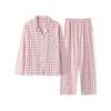 [Yucahype] Women's Pajamas, Top and Bottom Set, Long Sleeves, Long Pants, 100% Cotton, Plaid Pattern, Large Size, Sleeping Pajamas, Open Front,