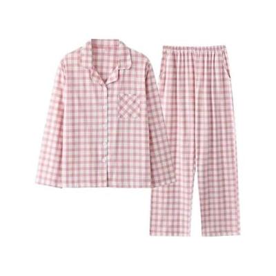 [Yucahype] Women's Pajamas, Top and Bottom Set, Long Sleeves, Long Pants, 100% Cotton, Plaid Pattern, Large Size, Sleeping Pajamas, Open Front,