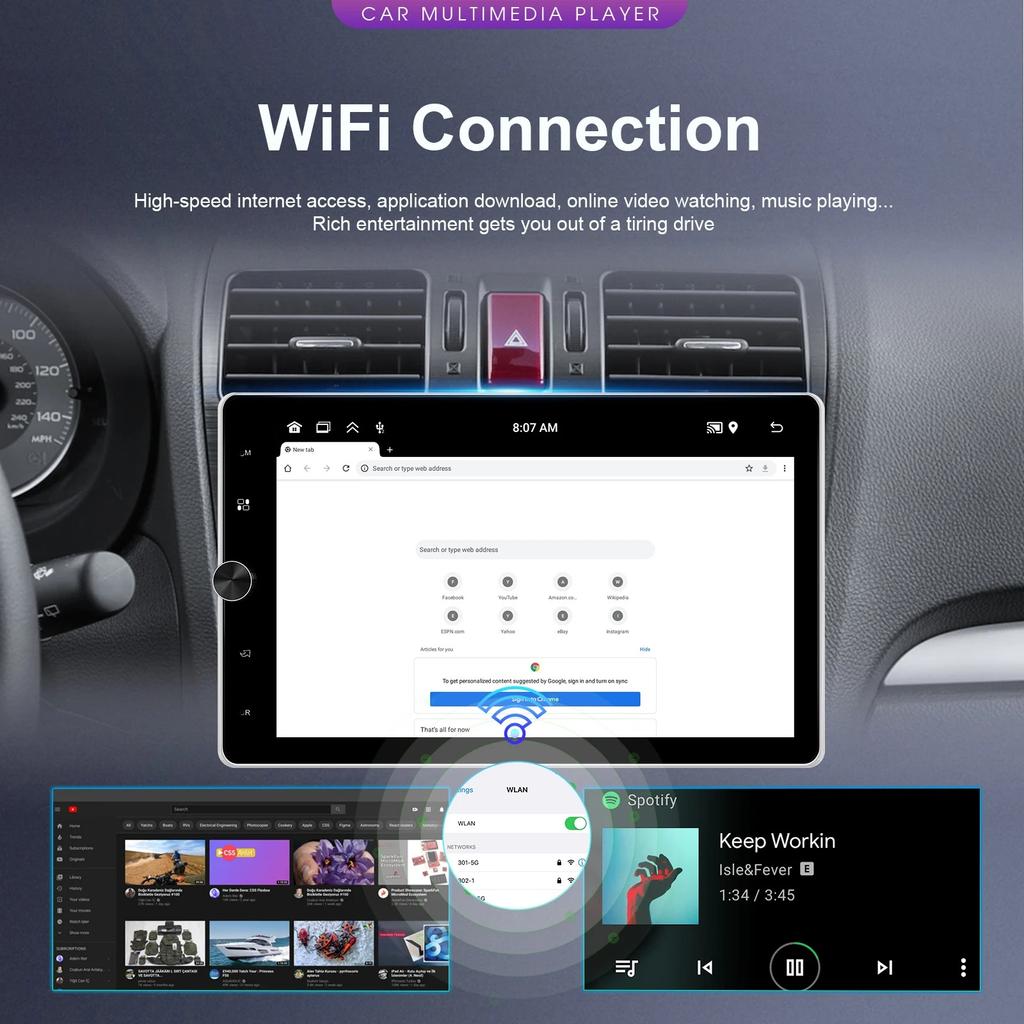 REAKOSOUND Universal 1 Din GPS Car Stereo Radio 10.4'' Android Vertical Screen Multimedia Player Carplay Android-auto WIFI RDS