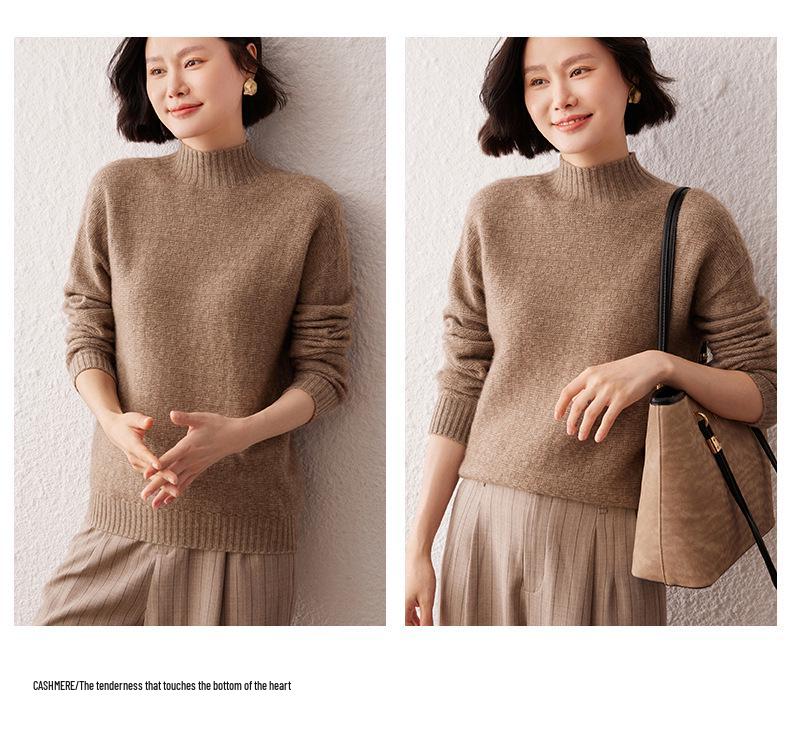 Lekasha Women's Raglan Sleeve Cashmere Half-High Neck Pullover for Autumn/Winter