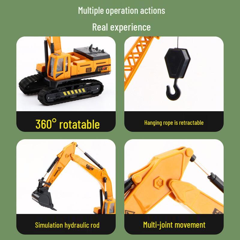 Kids' Inertial Engineering Vehicle Set: Excavator, Bulldozer, Forklift, Loader, Crane Toy Models