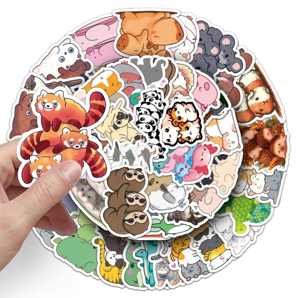 50 Stackable Cute Cartoon Animal Stickers - Waterproof for Decor, Journals, Thermos Cups