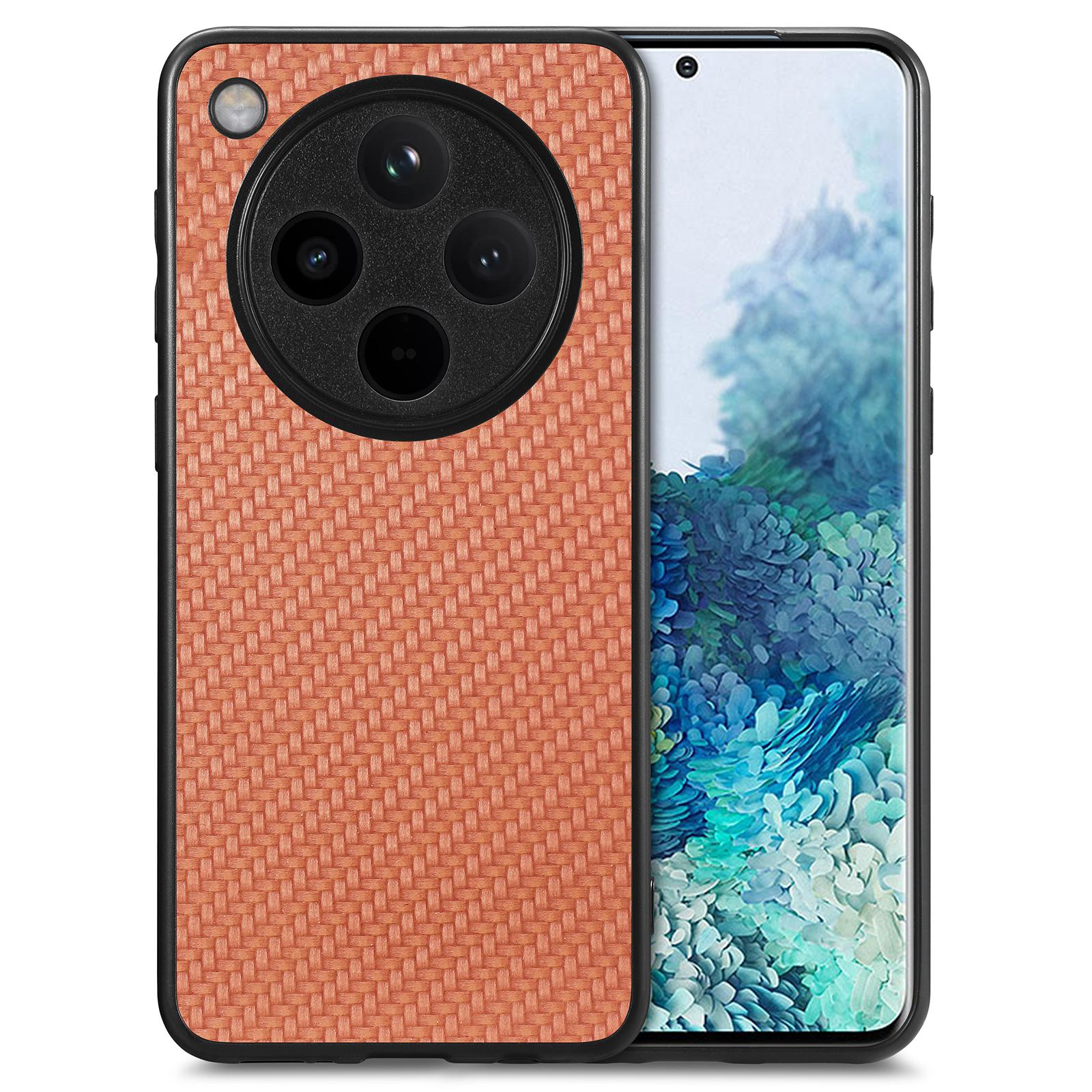 

For Oppo Find X8 Pro 5G Case Carbon Fiber Texture PU+PC+TPU Phone Cover Brown