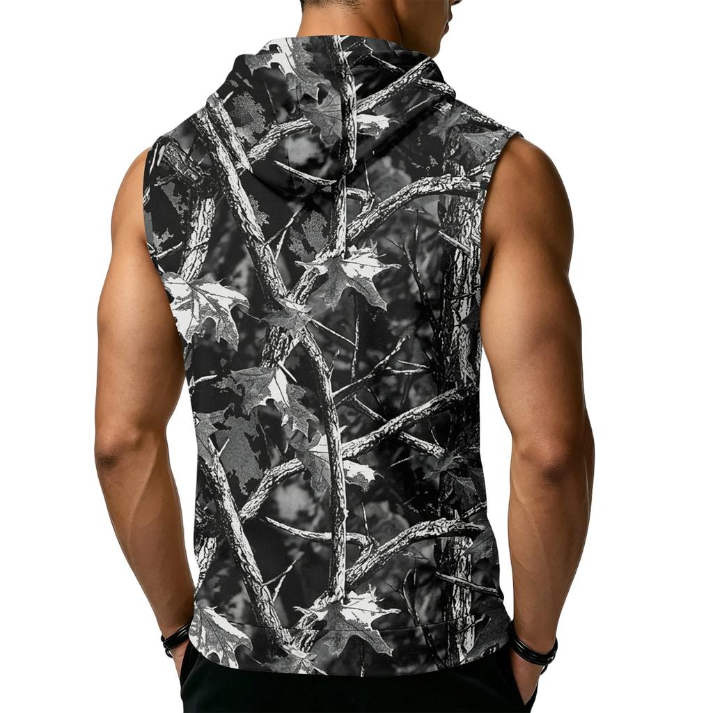 Men's Print Sleeveless Hoodie with Pockets and Drawstring - Casual Tank Top Vest for Outdoor Sports