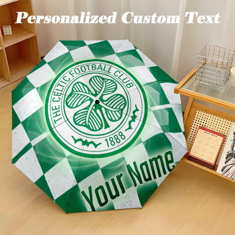8 Rib Auto Folding Umbrella Celtic FC Print Custom Name Text Portable Rain Gear