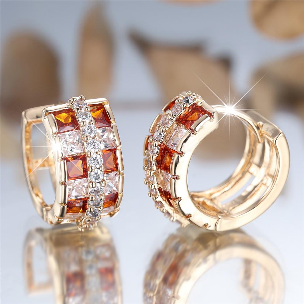 Cute Female White Red Zircon Stone Hoop Earrings Fashion Gold Color Wedding Jewelry For Women
