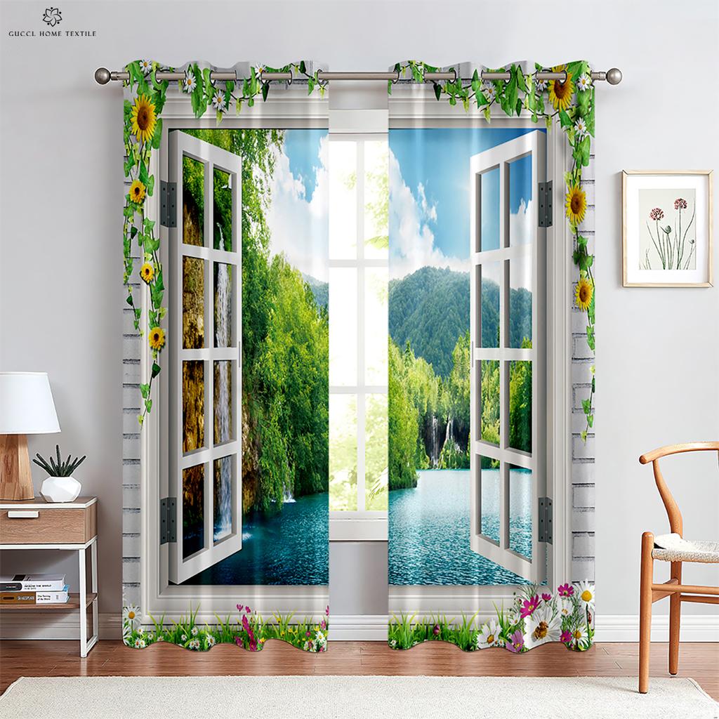 3D Printing Realistic Effect Window Curtains, Custom Curtains, Bedroom, Living Room, Kitchen, Wall Decoration, 2 Pieces