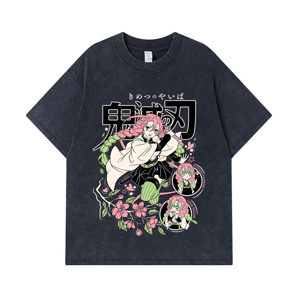 275 GSM Washed T-shirts 100% Cotton Demon Slayer V6 Mitsuri Print Unisex Heavy Cotton T Shirt