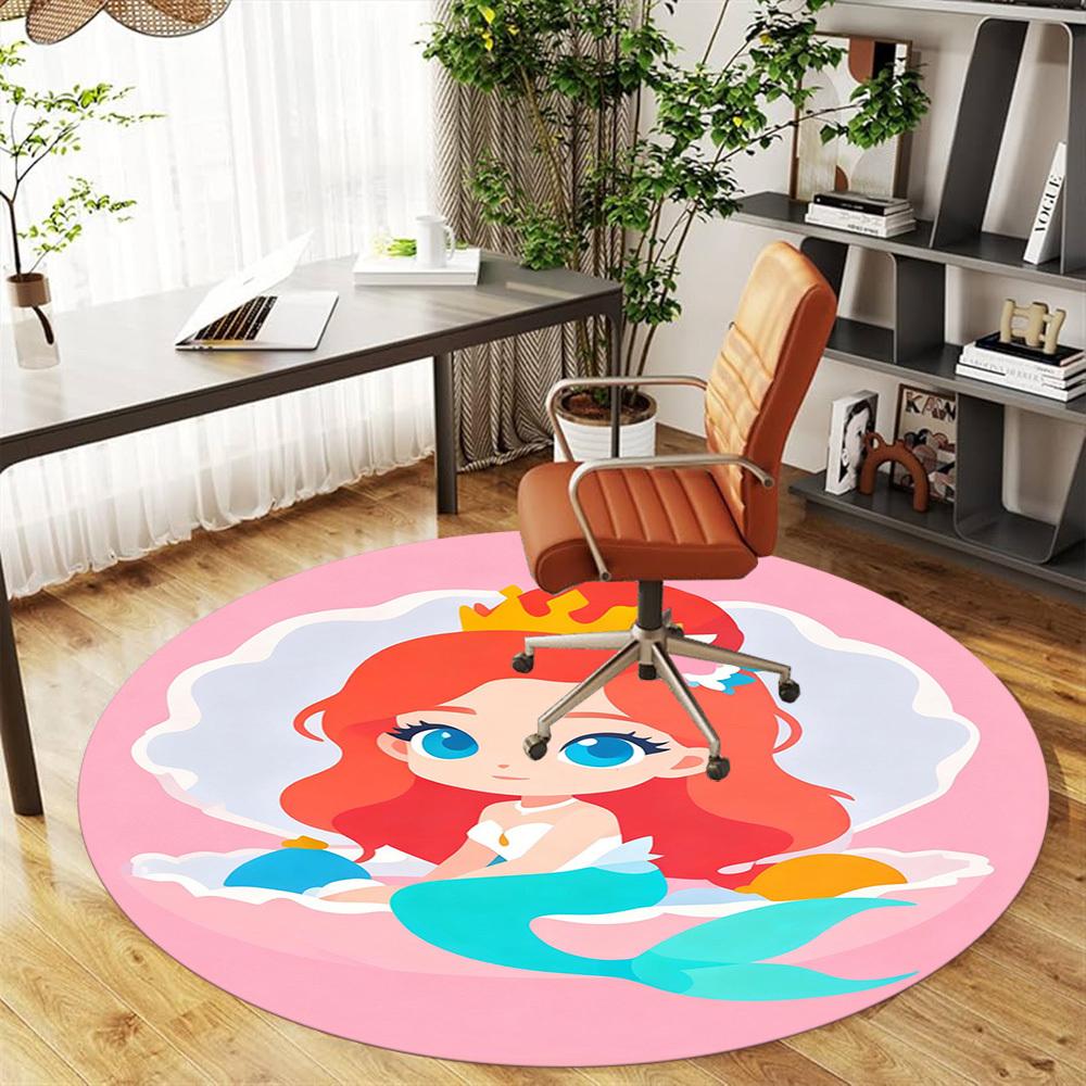 1PC Mermaid Shell Round Chair mat Area Rug - Non-Slip, Floor Mat for Office, Bedroom, and Indoor Decor -Gift D1127277