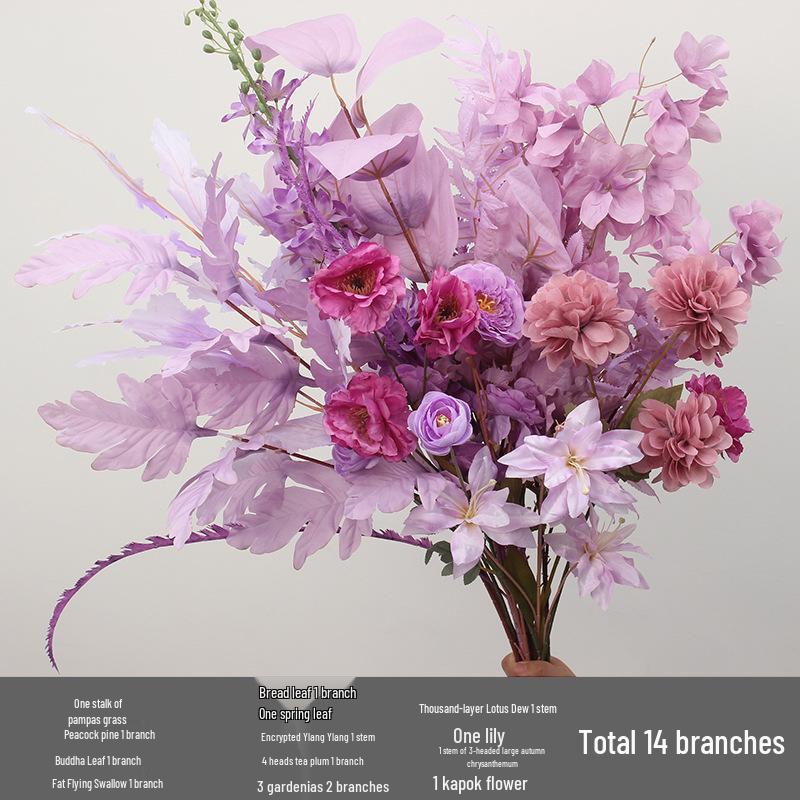 10-Piece Purple Floral Artificial Flower Set for Wedding and Aisle Decor