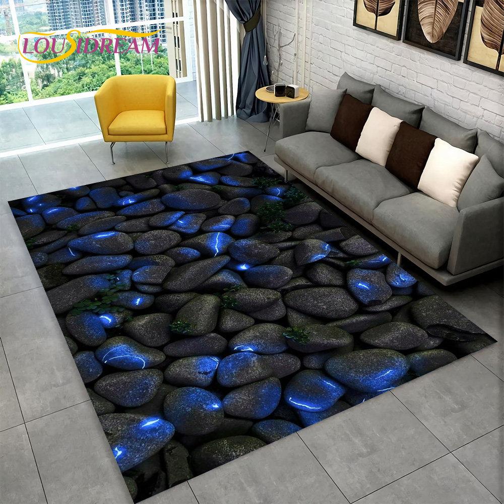 3D Stone Footprint Beach Pebbles Area Rug,Carpet Rug for Home Living Room Bedroom Sofa Doormat Kitchen Decor Non-slip Floor Mat