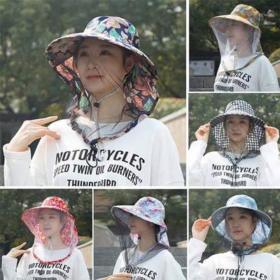 Women Printed Pattern Outdoor Adjustable Protection Mesh Insect Anti-mosquito Visor Sun Hats Caps Breathable 6 Styles