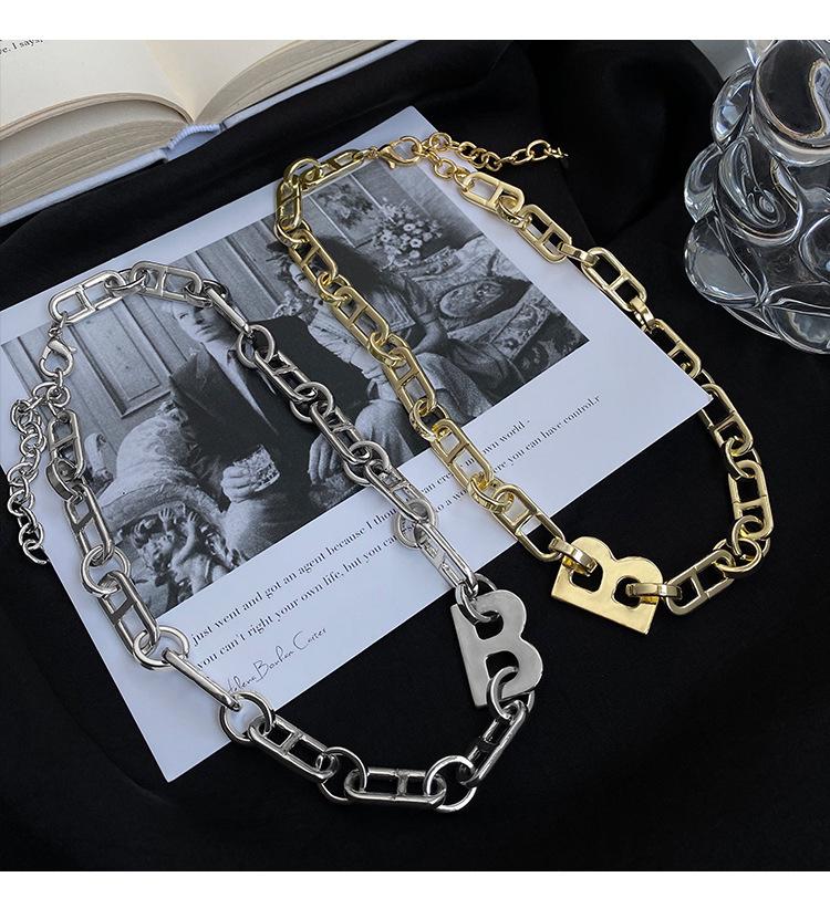 Exaggerated Personality B Letter Necklace Female Trend Metal Wind Collarbone Chain Thick Sweater Chain Hip Hop Style Accessories