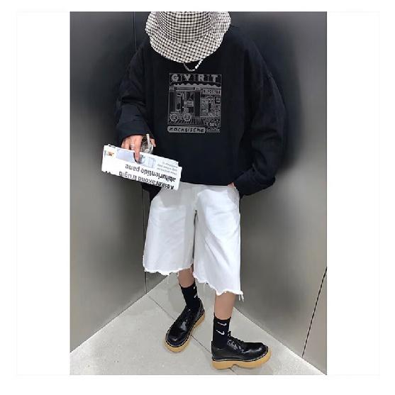 2024 Men's Long-Sleeved T-shirt Autumn Undershirt Long Sleeve Cotton Autumn Hong Kong Style Printing Loose Trendy Top