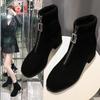 Autumn New Elastic Women's Short Boots Thick Heel Front Zipper Femme Shoes Square Toe Heel Black Suede Women's Botas Femininas