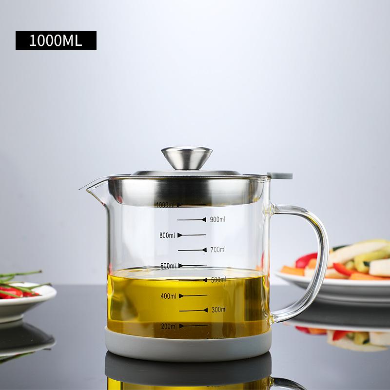 

1000/1500/1800ml Oil separator Filter Screen Oil Residue Separation Bottle Kitchen Glass Heating Graduated Oil bottle Measuring