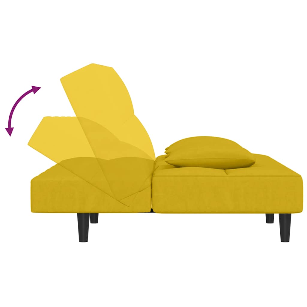 2 Seater Sofa Bed with 2 Cushions Yellow Velvet