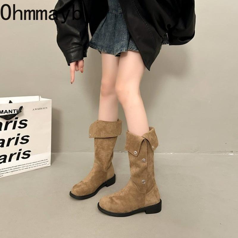 Winter Street Style Round Toe Knight High Women Boots Concise Low Heels Shoes Female Vintage Long Booties  De Muje