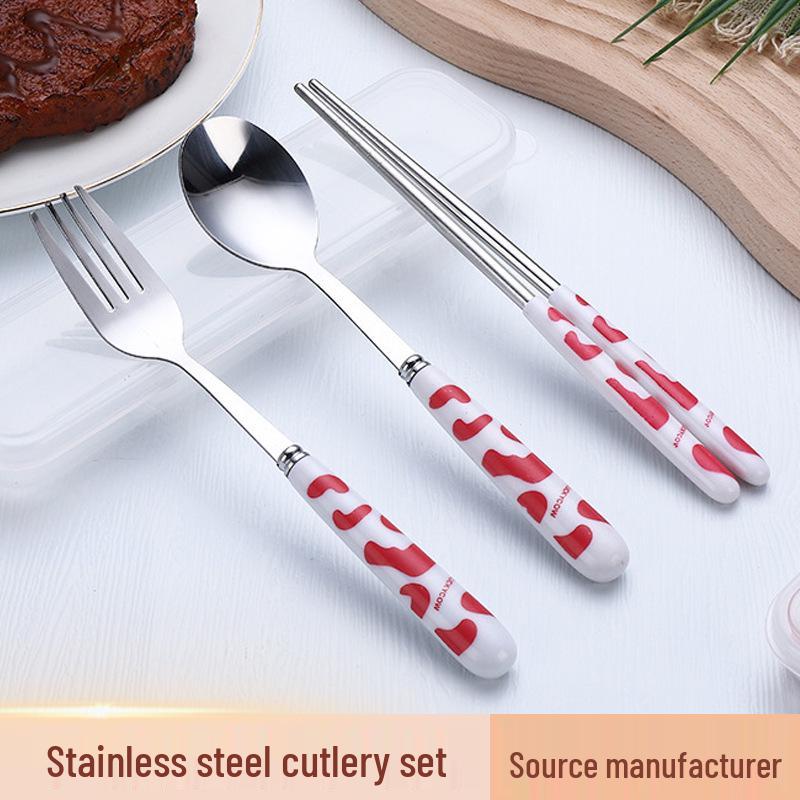 Stainless Steel 3-Piece Portable Cutlery Set: Chopsticks, Spoon & Fork - Sleek Design, Ideal for Students & Gifts