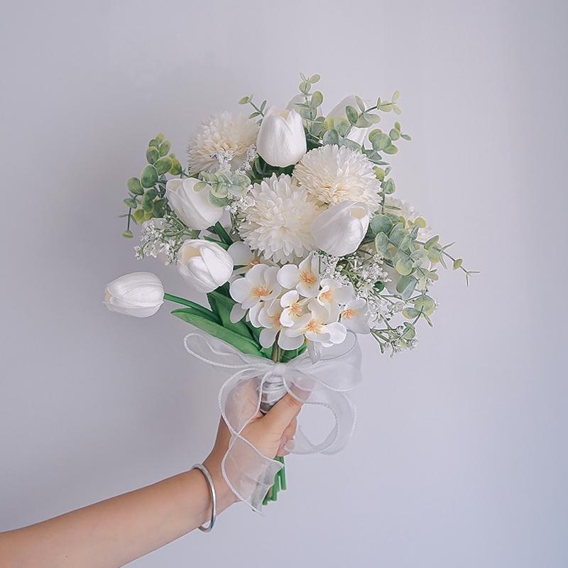 Bouquet Sposa Eucalipto Stile Foresta - Composizione Floreale Artificiale a Mano per Matrimoni & Arredo Casa
