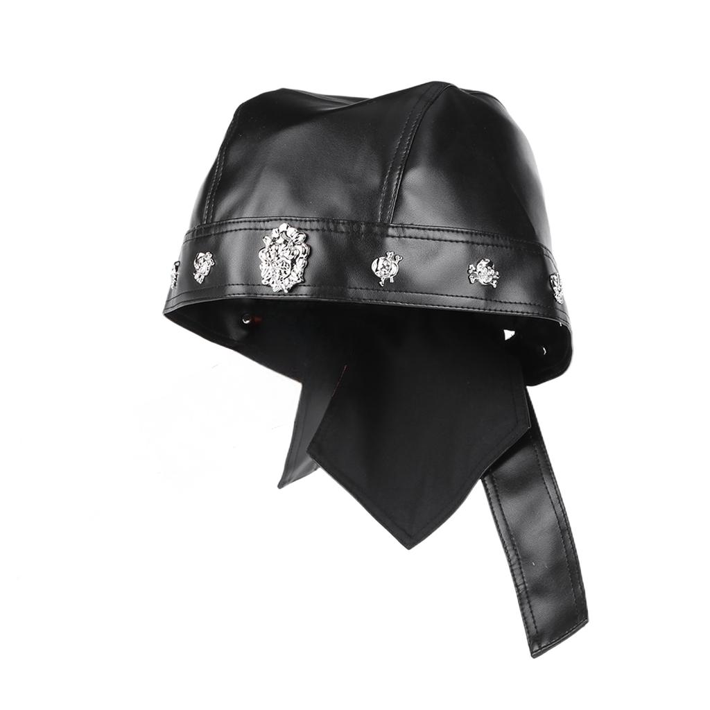 Biker Cap for Women PU Leather Adjustable Motorcycle Skull Cap with Snug Fit Stylish Biker Doo Rag Headwrap for Riding & Outdoor