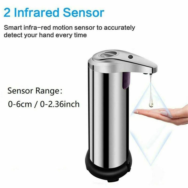 250ml Automatic Soap Dispenser Built-in Infrared Sensor Handsfree Touchless Stainless Steel For