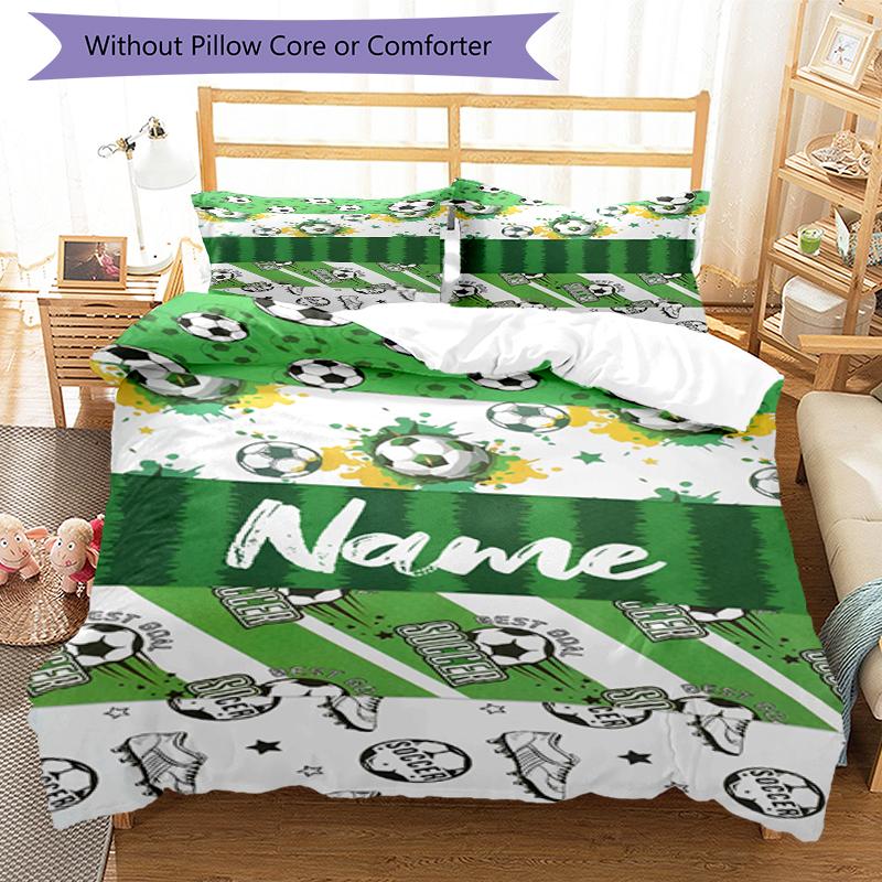 3pcs Custom Name Soccer Bedding Set Duvet Cover Closure Includes 1 Duvet Cover & 2 Pillowcases, Soft and Comfortable for All Seasons.