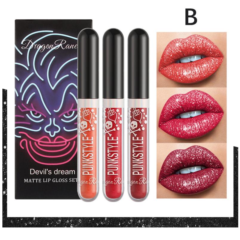 

Набор помады для Хэллоуина 4 цвета Smakup Невыцветающий блеск для губ Макияж для губ Матовая помада Блестящая сверкающая помада Черная помада Фиолетовая помада