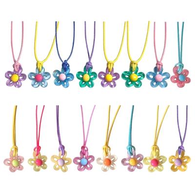 Acrylic Floral Pendant Necklace Dopamine Flower Clavicle Chain Hollow Flower Charm Choker Bohemian Jewelry for Women