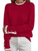 2025 Autumn/Winter Women's Solid Color Pullover Sweater - European & American Fashion, Playful Lace Patchwork, Long Sleeve, Thick Top.