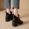 Plus Size Pointy Toe Lace-Up Boots,Chunky Mid Heel Retro Martin Boots for Women