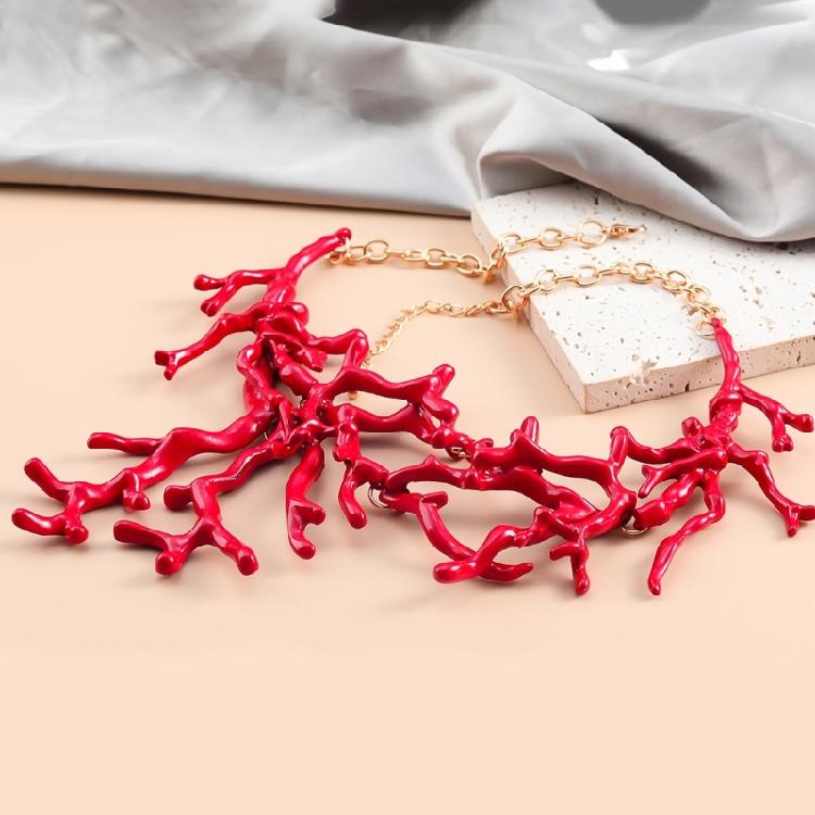 Bohemian Style Red Coral Necklace Female Temperament Niche Collarbone Chain