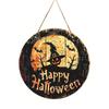 Thanksgiving Yard Display Halloween Wooden Sign,Round Hanging Pendant with Lanyard, Retro Distressed Holiday Home Ornament Wood Skeleton/Pumpkin/Clown