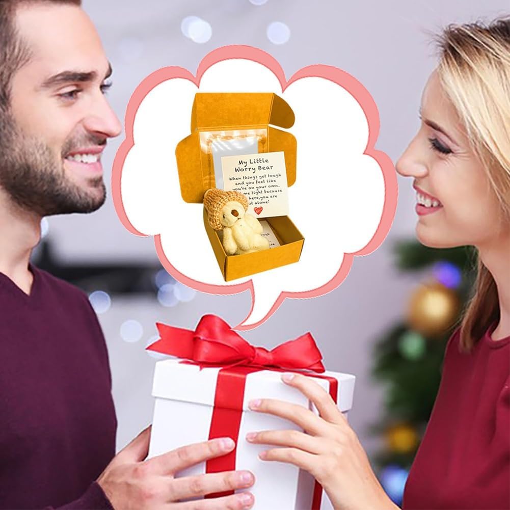 Little Bear In Box, My Little Worry Bear In a Box, Pocket Bears Hug, Handmade Mini Plush  Bears with Hat, Sympathy Gift with Inspirational Card