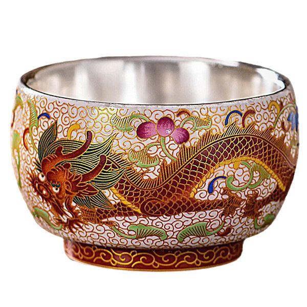 Silver-plated tea cup - Dragon and Phoenix Gold Thread Handmade Copper Enamel Colored Single Cup - Creative Gift Tea Set