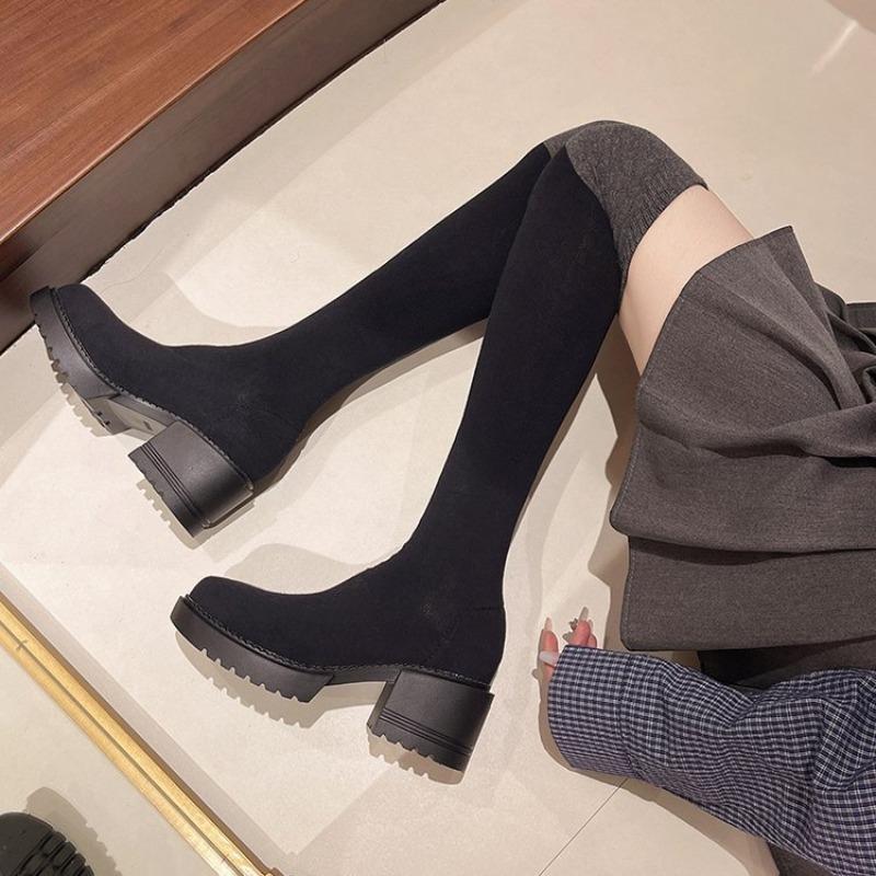 Large size over-knee knitted socks and boots for women's autumn new trendy thick heel thick sole heightened and thin women's boots