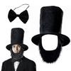 Presidents Day Outfits Top Hat Beard Necktie Set Abrahams Lincolns Costume Accessories for Halloween Dress Up Cosplay
