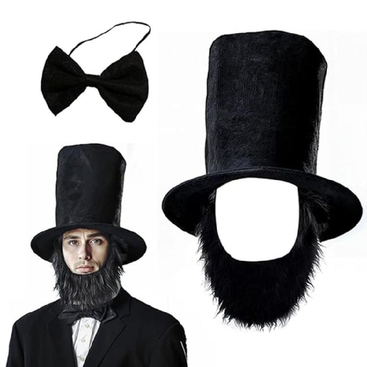 Presidents Day Outfits Top Hat Beard Necktie Set Abrahams Lincolns Costume Accessories for Halloween Dress Up Cosplay