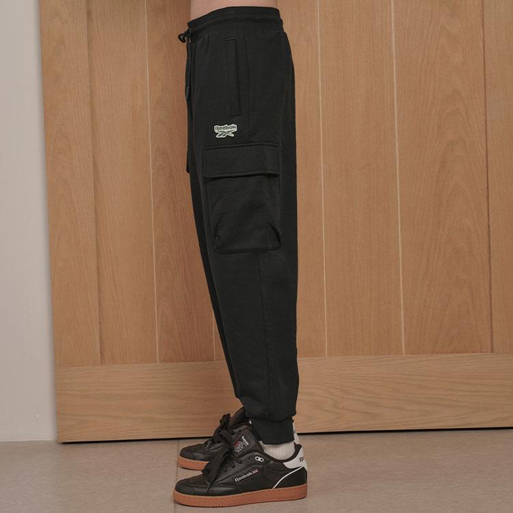 Reebok Mid Rise Lace Up Solid Loose Fit Sports Casual Pants Unisex Bottoms Black 23FRC653UGH0