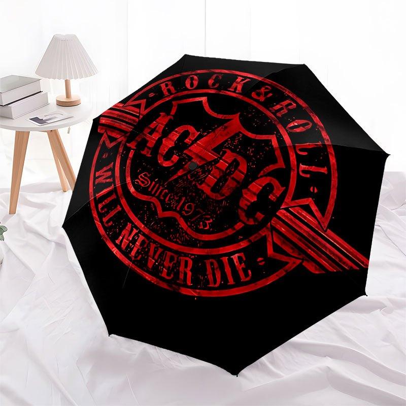 1pc ACDC Band Automatic Opening and Closing Umbrella, Convenient Three-fold Design, 8 Iron Ribs - Suitable for Daily Outdoor Use